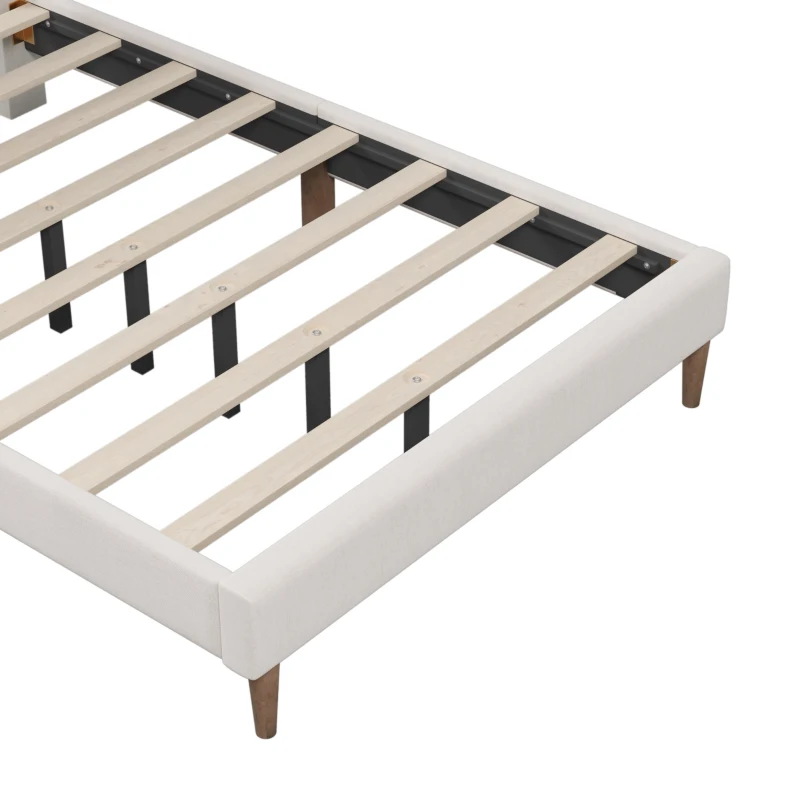 Vinsetto Upholstered Platform Bed Frame with Vertical Channel Tufted Headboard, No Box Spring Needed, Full Size, Durable MDF and Solid Wood Frame, 700 lbs Weight Capacity, Cream
