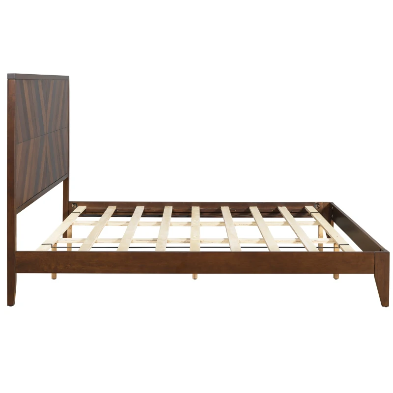 Vinsetto Mid-Century Modern Platform Bed, Solid Pine Wood Frame with Wood Slat Support, No Box Spring Needed, King Size, 83"x78.5"x50", Walnut