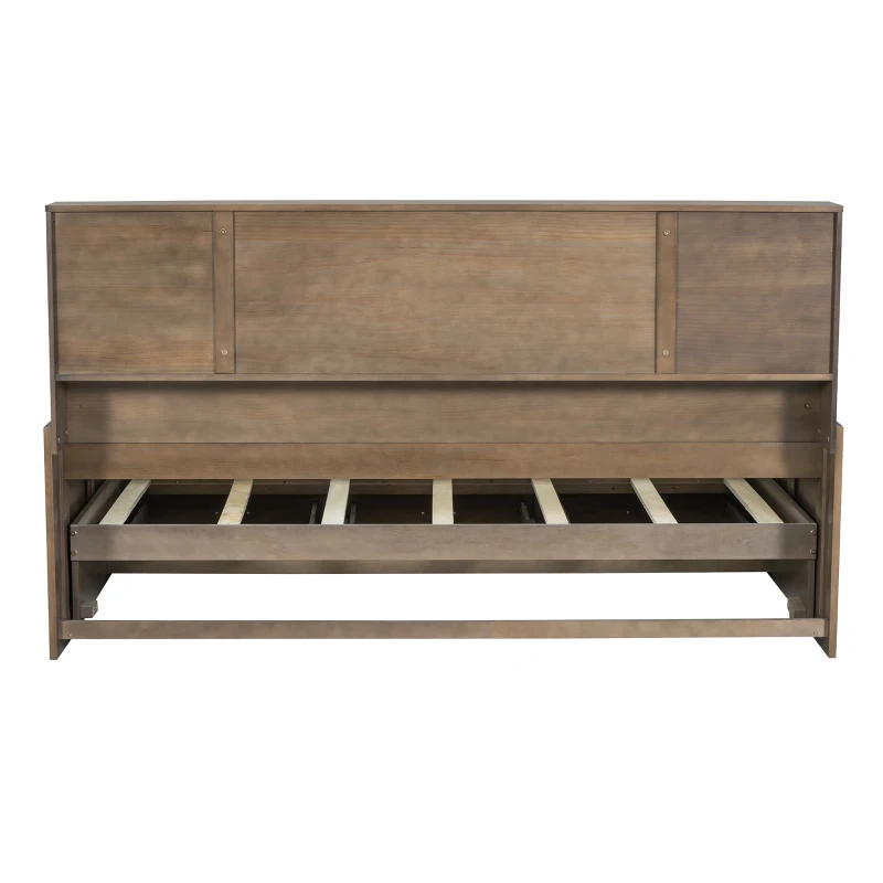 Vinsetto Twin Size Captain DayBed with Trundle, Storage Bookcase Headboard, and Three Drawers for Kids and Teens, MDF and Solid Pine Wood Frame, Walnut