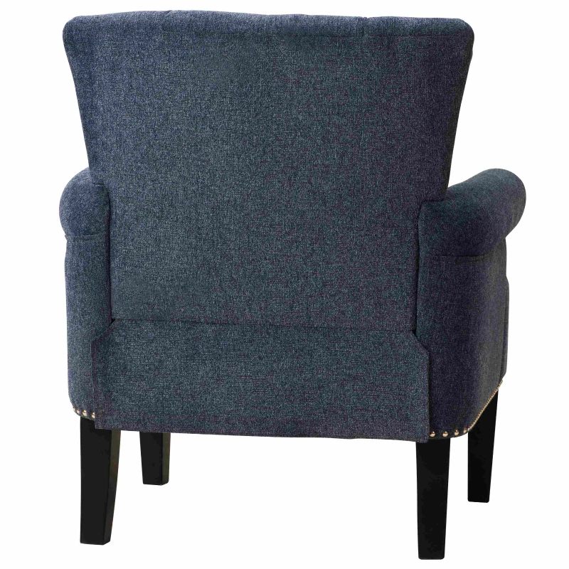 Accent Rivet Tufted Armchair, 100% Polyester Fabric, Foam Fill, Rubber Wood Legs, Navy