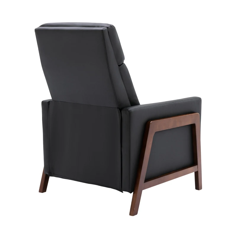 Wood-Framed PU Leather Recliner Chair, Adjustable Home Theater Seating with Thick Cushion and Backrest, Modern Living Room Recliner, 33.8" x 29.1" x 40.1", Black PU