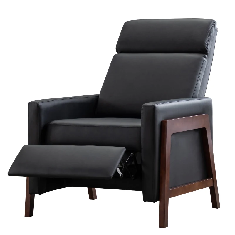 Wood-Framed PU Leather Recliner Chair, Adjustable Home Theater Seating with Thick Cushion and Backrest, Modern Living Room Recliner, 33.8" x 29.1" x 40.1", Black PU