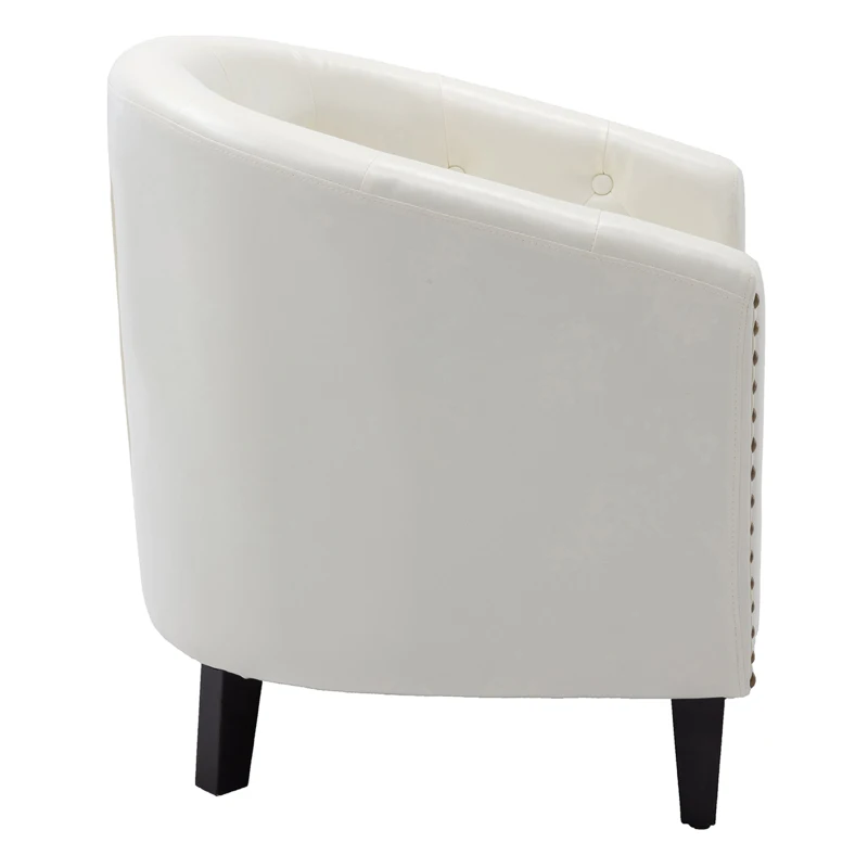 PU Leather Tufted Barrel Chair, Chesterfield-Inspired Design, Rubber Wood Legs,28.3" x 24.0" x 27.5", White