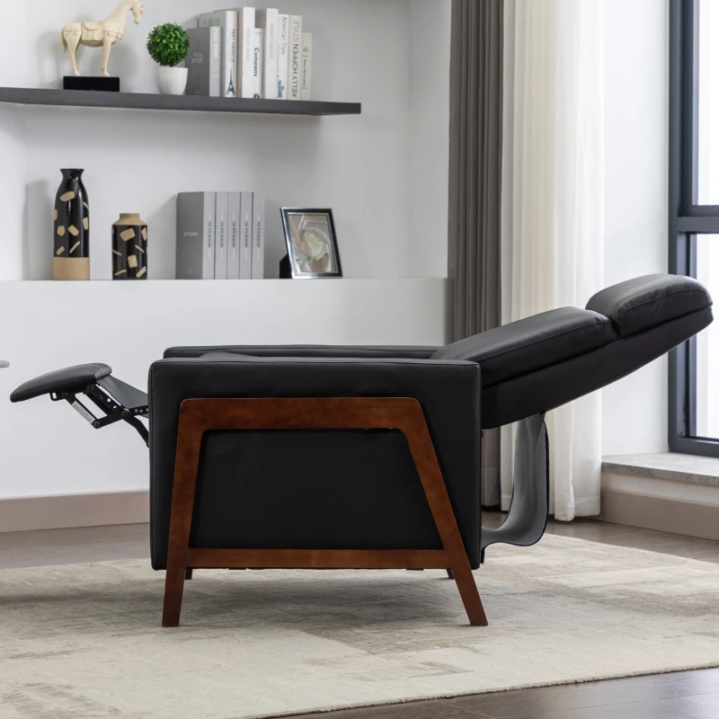 Wood-Framed PU Leather Recliner Chair, Adjustable Home Theater Seating with Thick Cushion and Backrest, Modern Living Room Recliner, 33.8" x 29.1" x 40.1", Black PU