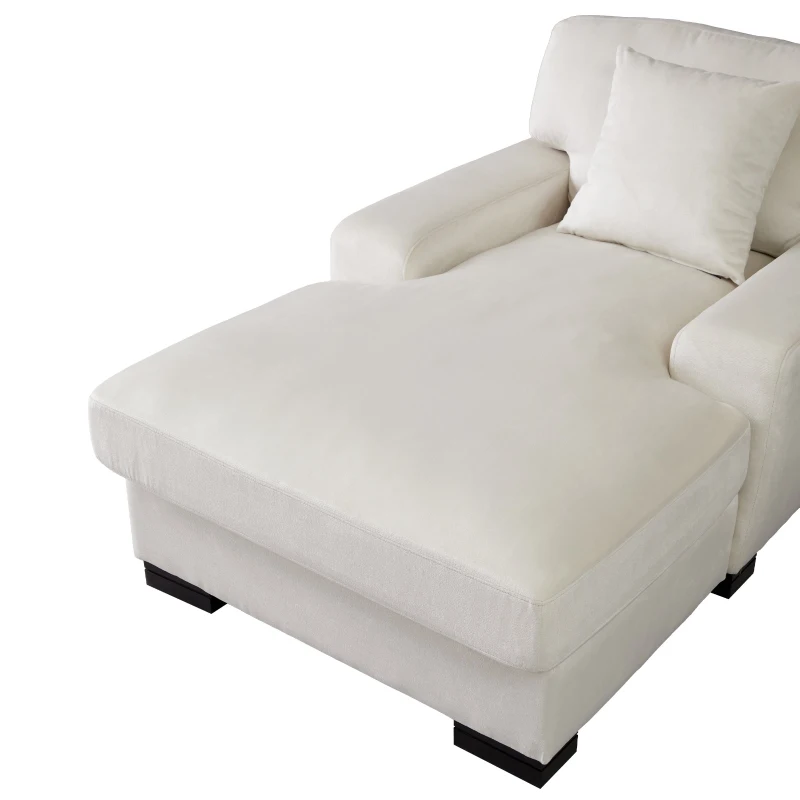 Modern Mid-Century Oversized chaise lounger, Velvet Upholstery, Solid Wood Legs, Removable Cushions, 59.8"L x 37.8"W x 31.75"H, Cream