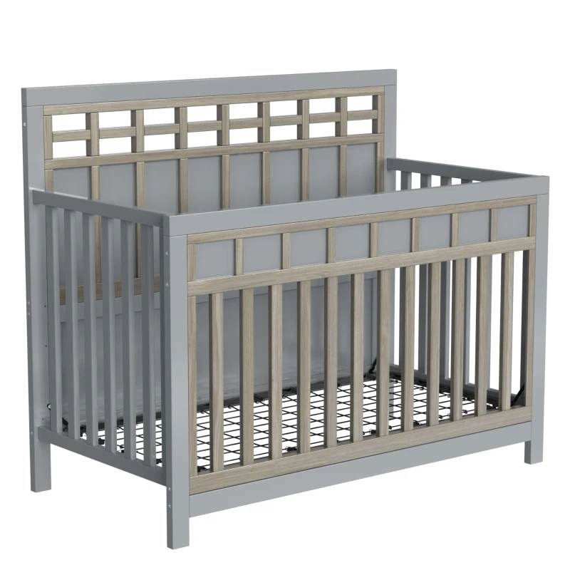 Certified Baby Safe Crib, Pine Solid Wood, Non-Toxic Finish, Adjustable Mattress Height, JPMA Certified, 53.8" L x 27" W x 45.1" H, Gray