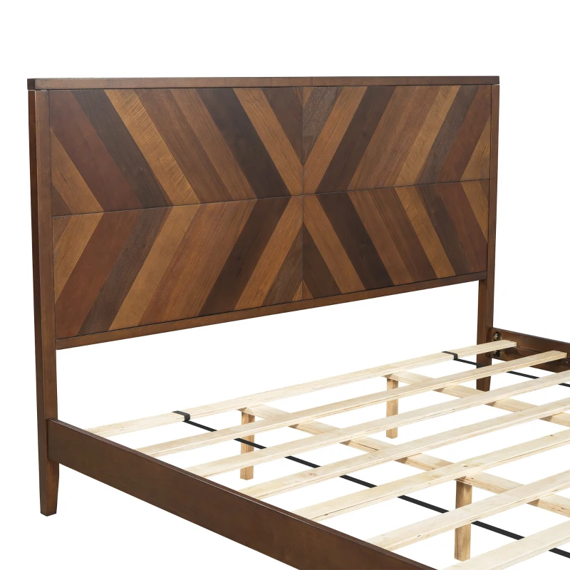 Vinsetto Mid-Century Modern Platform Bed, Solid Pine Wood Frame with Wood Slat Support, No Box Spring Needed, King Size, 83"x78.5"x50", Walnut