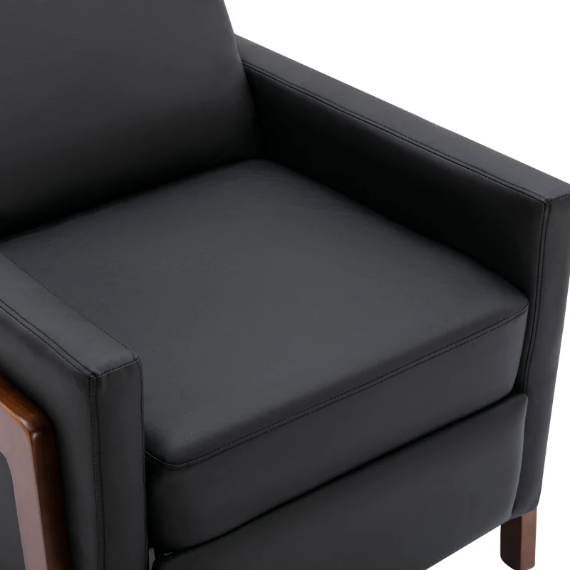 Wood-Framed PU Leather Recliner Chair, Adjustable Home Theater Seating with Thick Cushion and Backrest, Modern Living Room Recliner, 33.8" x 29.1" x 40.1", Black PU