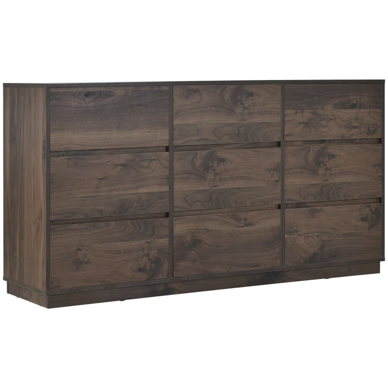 Vinsetto Mid-Century Modern 9-Drawer Dresser, Dark Walnut Finish, Scratch Resistant, Smooth Metal Runners, Dark Brown