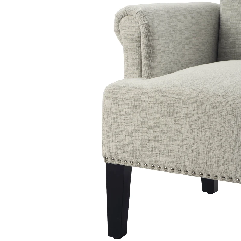 Accent Rivet Tufted Polyester Armchair, Stain-Resistant Fabric, Foam Cushion, Rubber Wood Legs, Cream