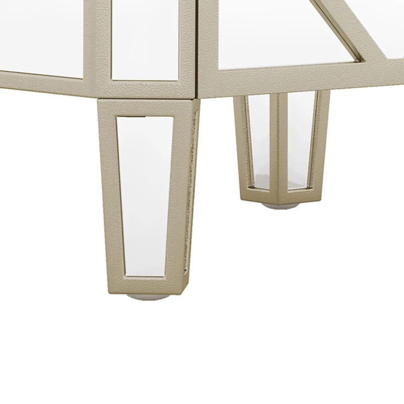 Elegant Mirrored 2-Drawer Side Table with Golden Lines, Crystal Handles, and Arrow-Shape Legs for Living Room, Hallway, Entryway, 19.7" x 15.7" x 21.7", Silver