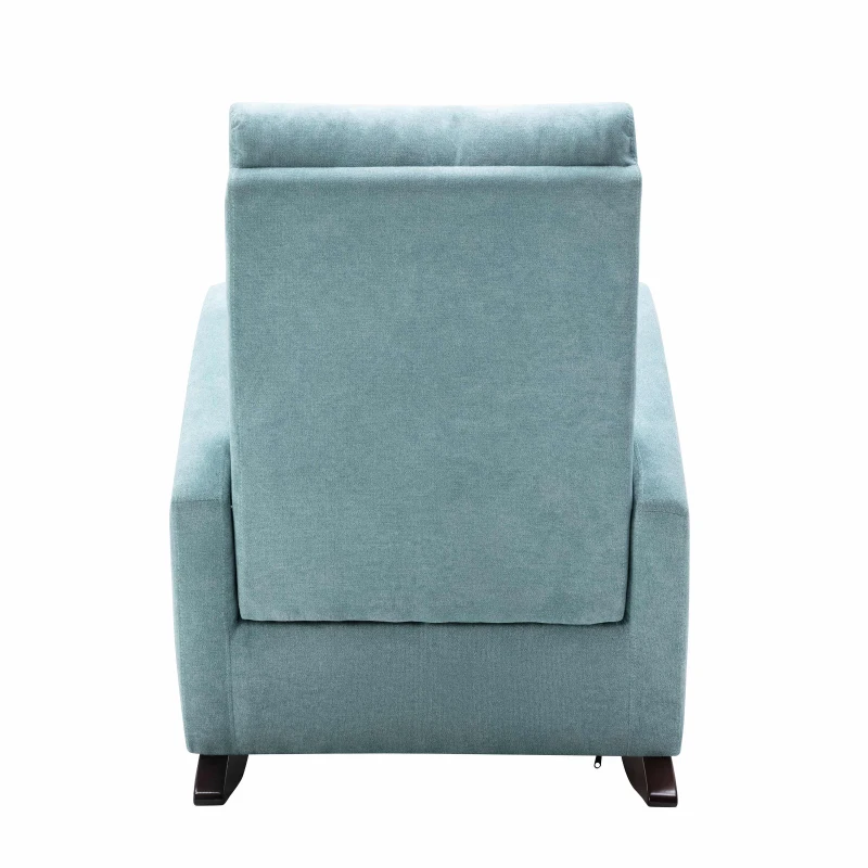Baby Room High Back Rocking Chair, Comfortable Nursery Rocker with Padded Seat, Modern Armchair with Cotton Fabric and Rubber Wood Legs, 26.0" x 40.0" x 37.0", Mint Green