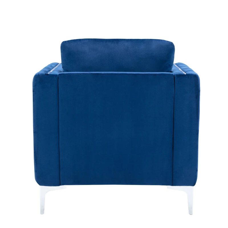 Modern Velvet Armchair, Tufted Button Accent Chair with Steel Legs, Ergonomic Design, 330 LBS Weight Capacity, Velvet Fabric, Navy