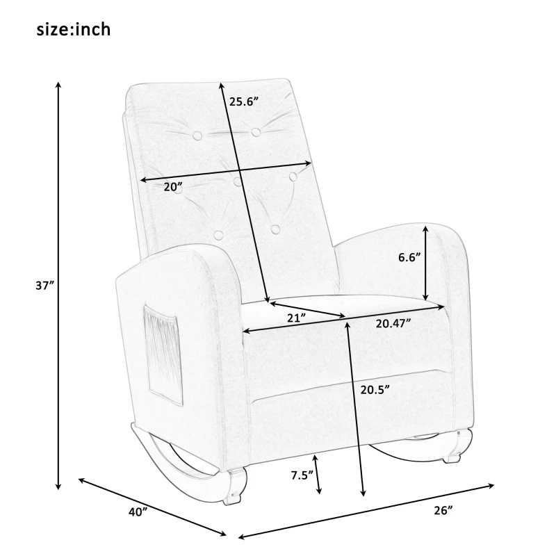 Baby Room High Back Rocking Chair, Comfortable Nursery Rocker with Padded Seat, Modern Armchair with Cotton Fabric and Rubber Wood Legs, 26.0" x 40.0" x 37.0", Mint Green