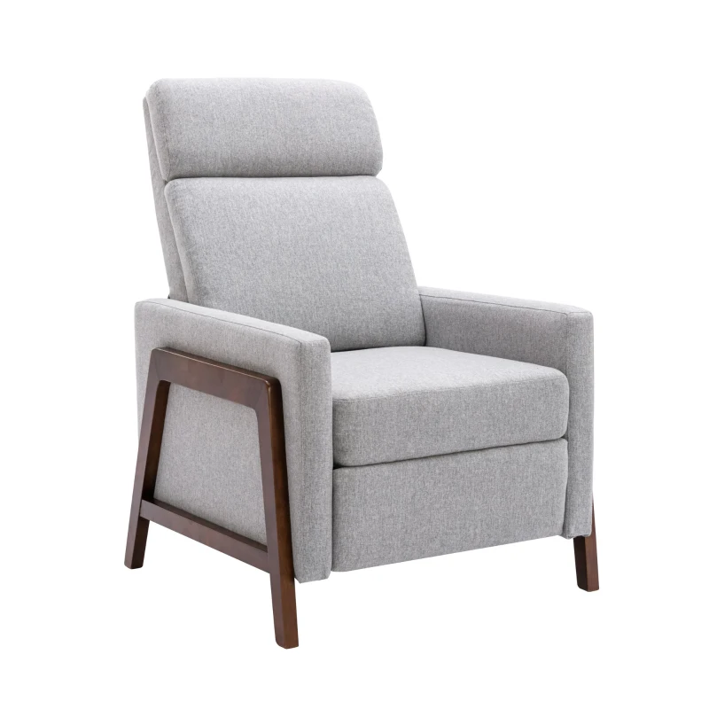 Wood-Framed Upholstered Recliner Chair, Adjustable Home Theater Seating with Thick Seat Cushion and Backrest, Modern Living Room Recliner with Retractable Footrest, 33.8" x 29.1" x 40.1", Gray