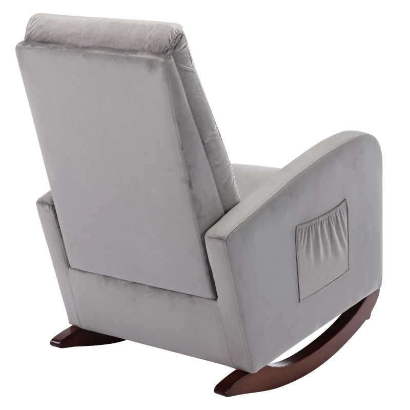 Baby Room High Back Rocking Chair, Comfortable Nursery Rocker with Padded Seat, Modern Armchair with Cotton Fabric and Rubber Wood Legs, 26" x 40" x 37", Grey