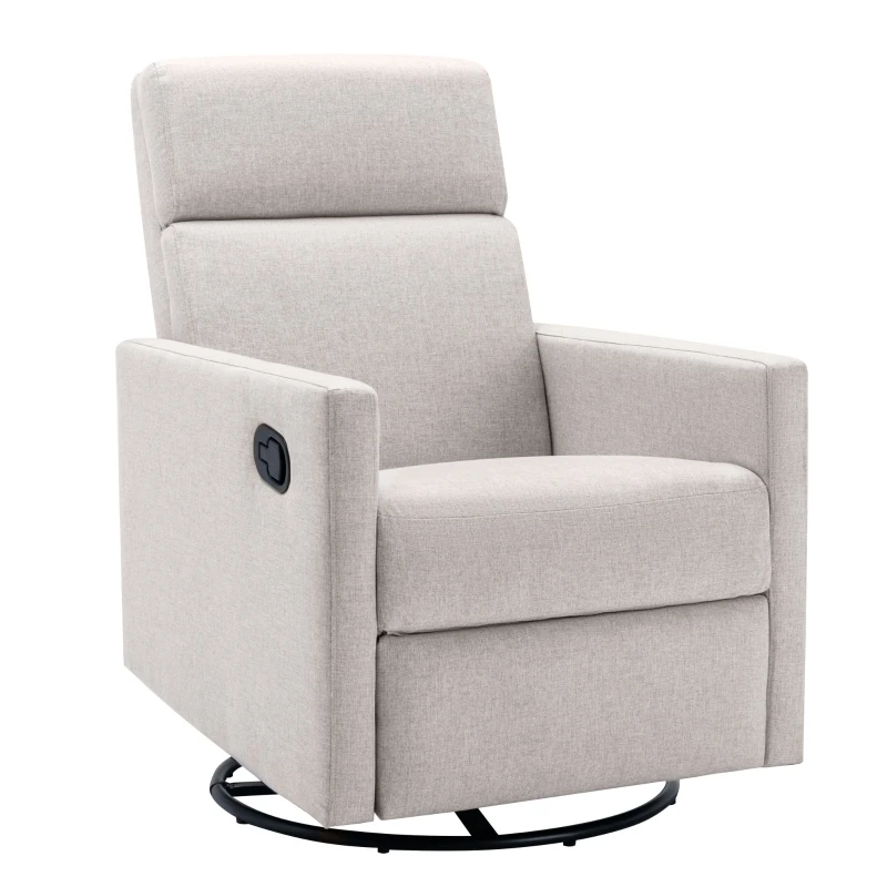 Modern Upholstered Rocker Nursery Chair, Plush Seating Glider Swivel Recliner with Adjustable Recline and 360° Swivel Base, 33" x 25.5" x 37.5", Tan