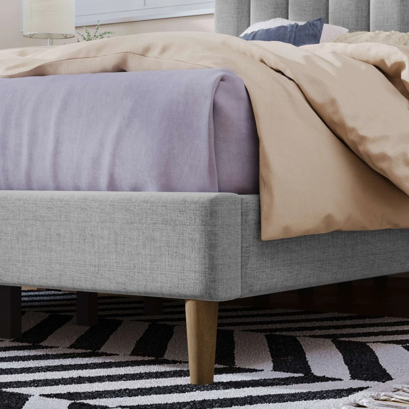 Vinsetto Upholstered Platform Bed Frame with Vertical Channel Tufted Headboard, No Box Spring Needed, Full Size, Durable MDF and Solid Wood Frame, 79.5"x58.7"x45.7", Gray
