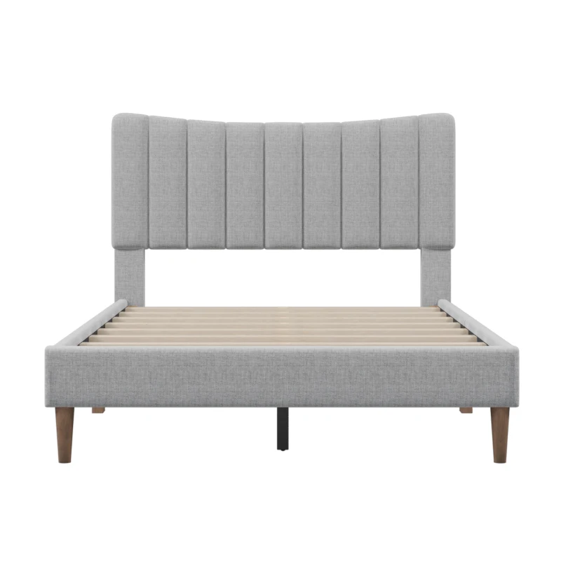 Vinsetto Upholstered Platform Bed Frame with Vertical Channel Tufted Headboard, No Box Spring Needed, Full Size, Durable MDF and Solid Wood Frame, 79.5"x58.7"x45.7", Gray