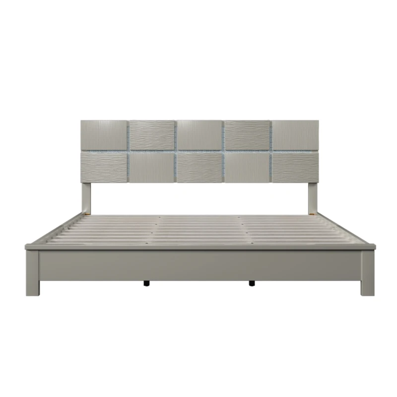 Vinsetto King Size Champagne Silver Platform Bed, Solid Rubber Wood Frame and Legs, Champagne