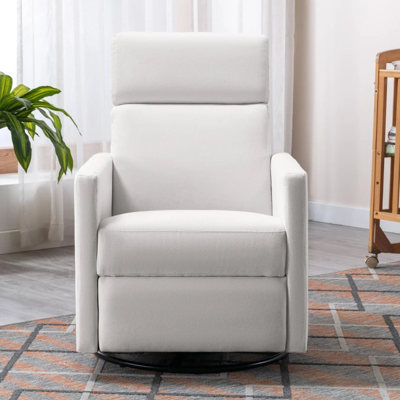 Modern Upholstered Rocker Nursery Chair, Plush Seating Glider Swivel Recliner with Adjustable Recline and Tall Backrest, 33.0" x 25.5" x 37.5", Beige
