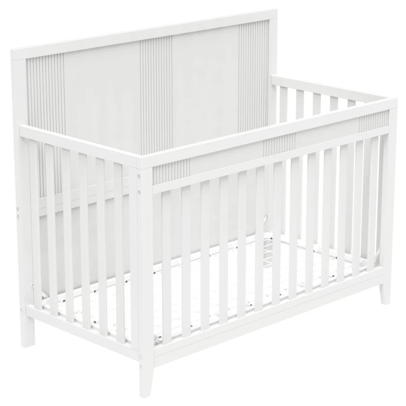 Certified Baby Safe Crib, Pine Solid Wood, Non-Toxic Finish, Adjustable Mattress Height, 53.8" x 27" x 45.1", White