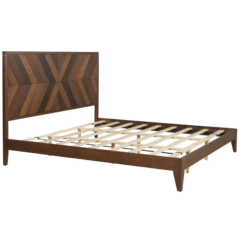 Vinsetto Mid-Century Modern Platform Bed, Solid Pine Wood Frame with Wood Slat Support, No Box Spring Needed, King Size, 83"x78.5"x50", Walnut