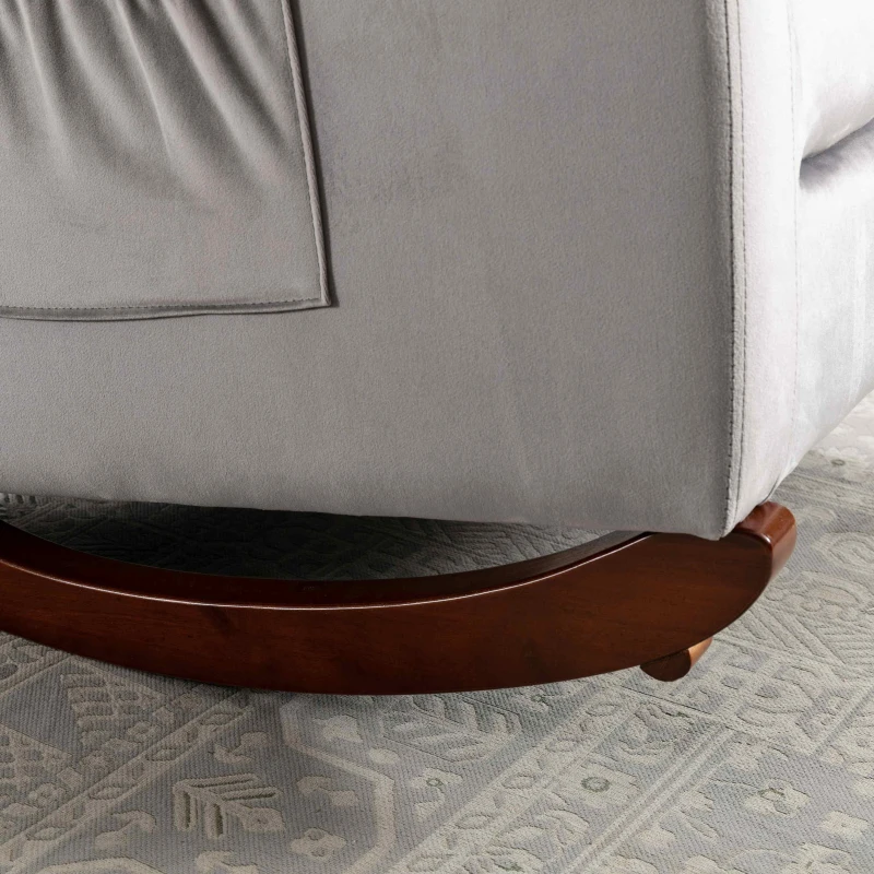 Baby Room High Back Rocking Chair, Comfortable Nursery Rocker with Padded Seat, Modern Armchair with Cotton Fabric and Rubber Wood Legs, 26" x 40" x 37", Grey