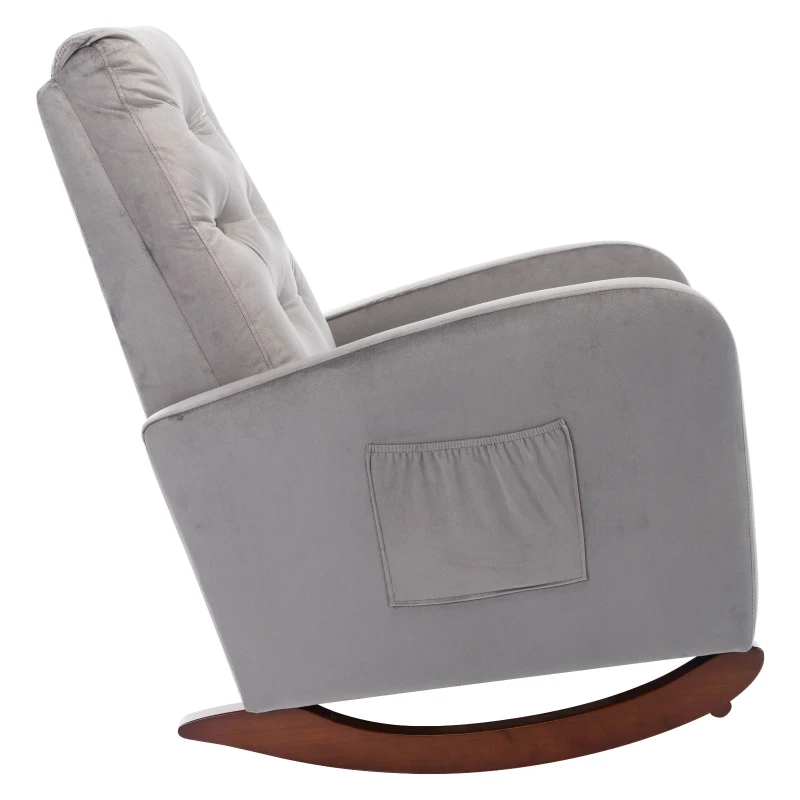 Baby Room High Back Rocking Chair, Comfortable Nursery Rocker with Padded Seat, Modern Armchair with Cotton Fabric and Rubber Wood Legs, 26" x 40" x 37", Grey