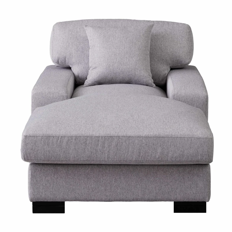 Modern Mid-Century Oversized Chaise Lounger, Comfortable Sleeper Sofa with Pillow and Solid Wood Legs, Linen Upholstery, 59.8''L x 37.8''W x 31.75''H, Gray