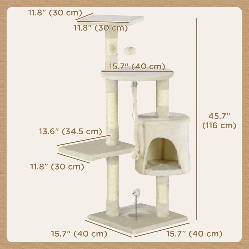 PawHut 46" Scratching Cat Tree Multi Level Activity Center Kitty Condo Furniture Post Beige