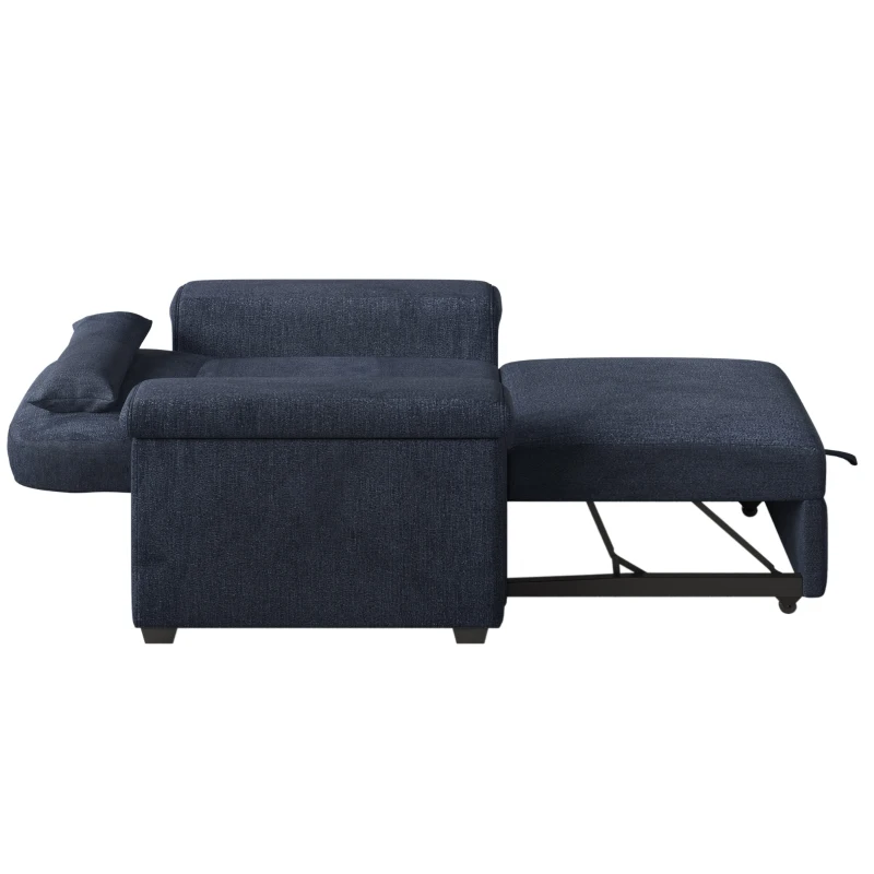 3-in-1 Convertible Sleeper Chair Sofa Bed with Adjustable Backrest, Pull-Out Couch with Pillow, Wood & Steel Frame, Dark Blue