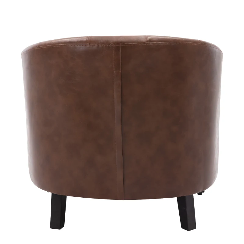 PU Leather Tufted Barrel Chair, Chesterfield-Inspired Design, Rubber Wood Legs, 28.3" x 24.0" x 27.5", Dark Brown