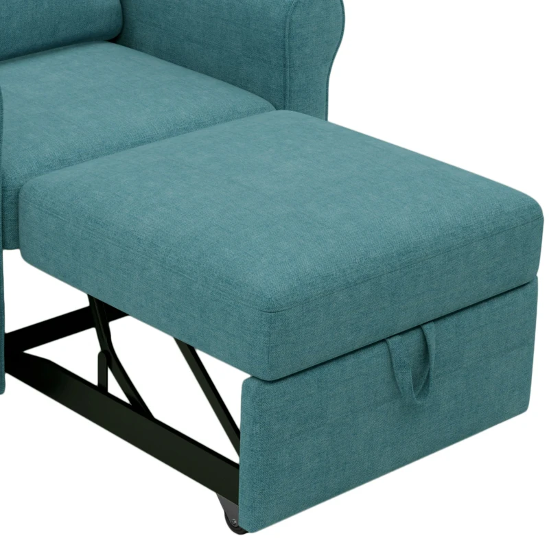 3-in-1 Convertible Sofa Bed Chair, Adjustable Backrest, High Density Foam, Sturdy Metal Frame, Convenient Wheels, 34"L x 33.5"W x 33"H, Teal