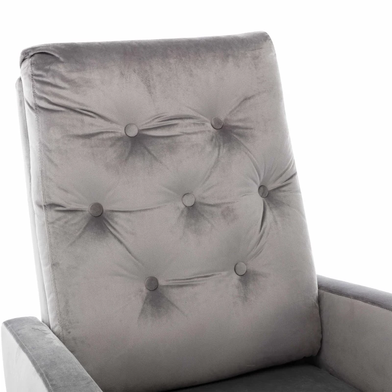 Baby Room High Back Rocking Chair, Comfortable Nursery Rocker with Padded Seat, Modern Armchair with Cotton Fabric and Rubber Wood Legs, 26" x 40" x 37", Grey