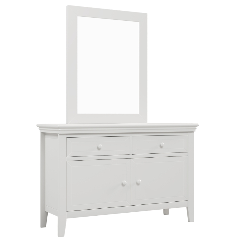 Traditional Wood Dresser Mirror, Weathered Design, Rectangle Shape, Mounts to Dresser, 34.8" x 27.2" , White