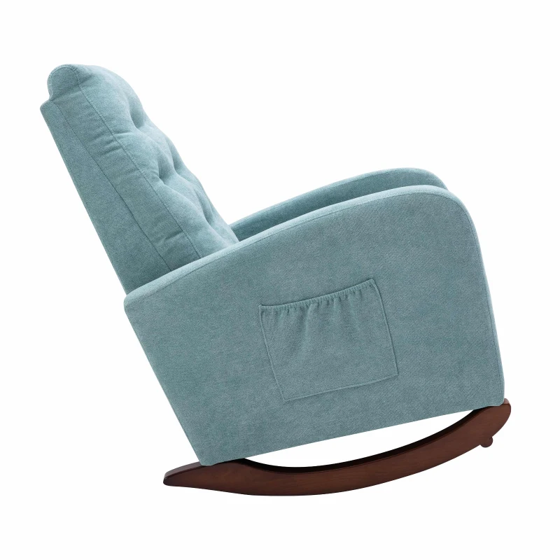 Baby Room High Back Rocking Chair, Comfortable Nursery Rocker with Padded Seat, Modern Armchair with Cotton Fabric and Rubber Wood Legs, 26.0" x 40.0" x 37.0", Mint Green