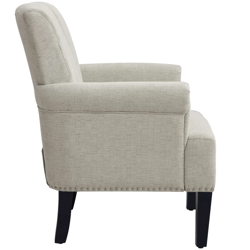Accent Rivet Tufted Polyester Armchair, Stain-Resistant Fabric, Foam Cushion, Rubber Wood Legs, Cream
