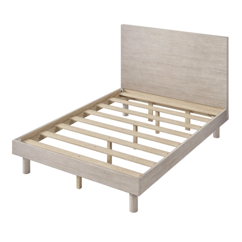 Vinsetto Modern Solid Wood Platform Bed Frame, Full Size, Minimalist Design, Easy Assembly, No Box Spring Needed, 450 lbs Weight Capacity, Stone Gray