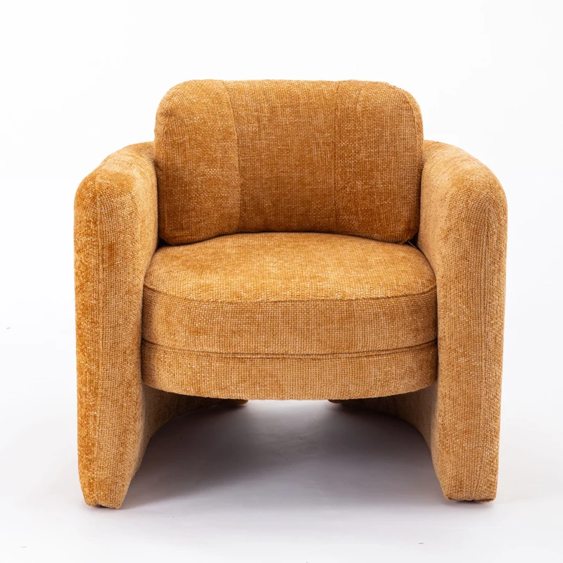 Mid Century Modern barrel accent chair, Ergonomic Armrest, Comfortable Backrest, Soft Seat, Durable Woven Velvet Fabric, 33.1"L x 29.9"Wx 32.3"H, Pumpkin Orange