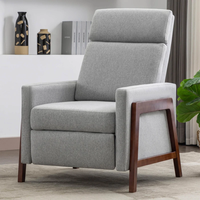Set of Two Wood-Framed Upholstered Recliner Chairs with Adjustable Backrest, Thick Seat Cushion, and Retractable Footrest for Home Theater and Living Room, 62"D, Gray