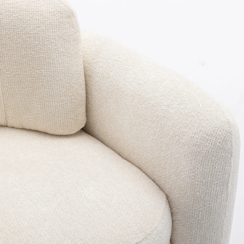 Mid Century Modern barrel accent chair, Ergonomic Armrest, Comfortable Backrest, Soft Seat, Durable Woven Velvet Fabric, 33.1"L x 29.9"W x 32.3"H, 330 lbs Capacity, Ivory