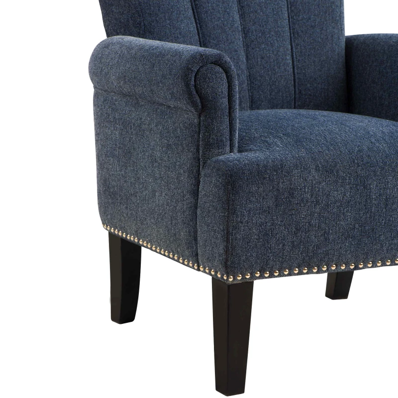 Accent Rivet Tufted Armchair, 100% Polyester Fabric, Foam Fill, Rubber Wood Legs, Navy