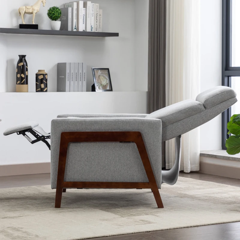 Wood-Framed Upholstered Recliner Chair, Adjustable Home Theater Seating with Thick Seat Cushion and Backrest, Modern Living Room Recliner with Retractable Footrest, 33.8" x 29.1" x 40.1", Gray