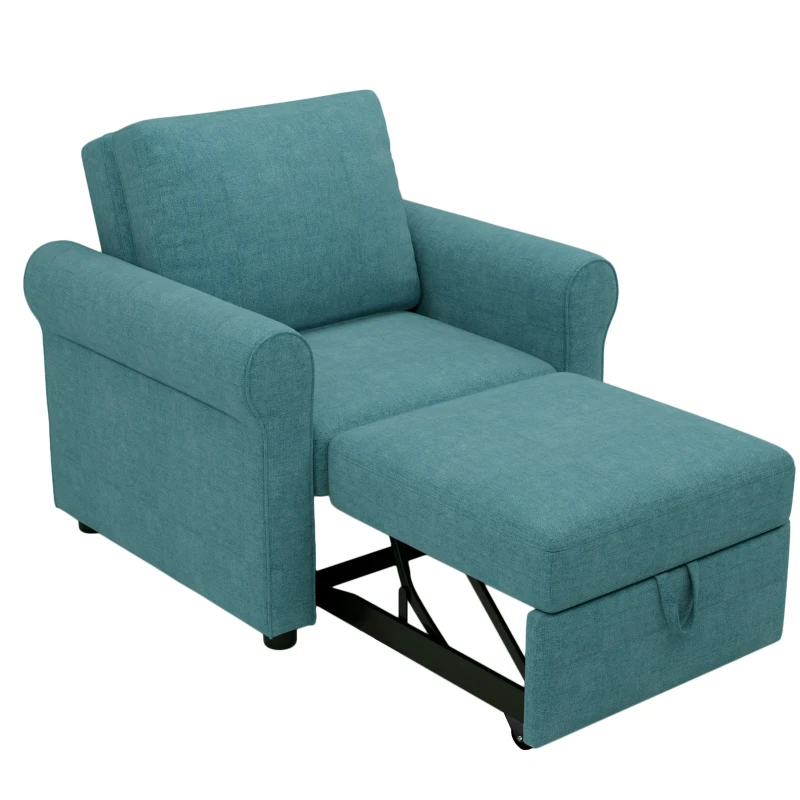 3-in-1 Convertible Sofa Bed Chair, Adjustable Backrest, High Density Foam, Sturdy Metal Frame, Convenient Wheels, 34"L x 33.5"W x 33"H, Teal