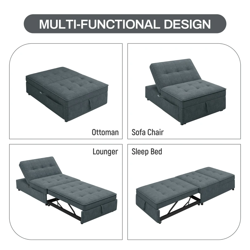 4-in-1 Sofa Bed Chair, Multi-Function Folding Ottoman Bed with Storage Pocket and USB Port, 5-Level Adjustable Backrest, 72.5" x 26.75" x 18.0", Dark Blue