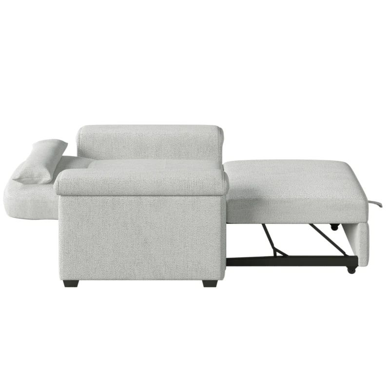 3-in-1 Convertible Sleeper Chair Sofa Bed with Adjustable Backrest and Pillow, Space-Saving Pull-Out Design, Wood and Steel Frame, Beige