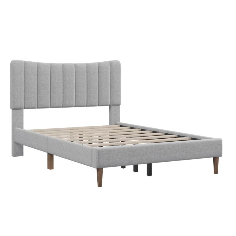 Vinsetto Upholstered Platform Bed Frame with Vertical Channel Tufted Headboard, No Box Spring Needed, Full Size, Durable MDF and Solid Wood Frame, 79.5"x58.7"x45.7", Gray