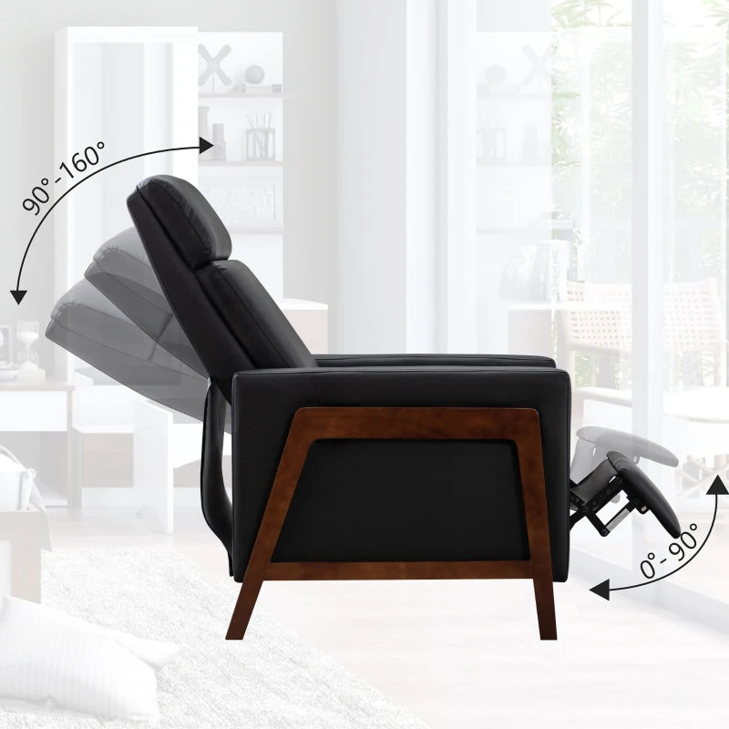 Wood-Framed PU Leather Recliner Chair, Adjustable Home Theater Seating with Thick Cushion and Backrest, Modern Living Room Recliner, 33.8" x 29.1" x 40.1", Black PU