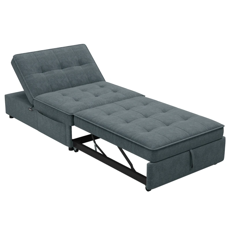 4-in-1 Sofa Bed Chair, Multi-Function Folding Ottoman Bed with Storage Pocket and USB Port, 5-Level Adjustable Backrest, 72.5" x 26.75" x 18.0", Dark Blue